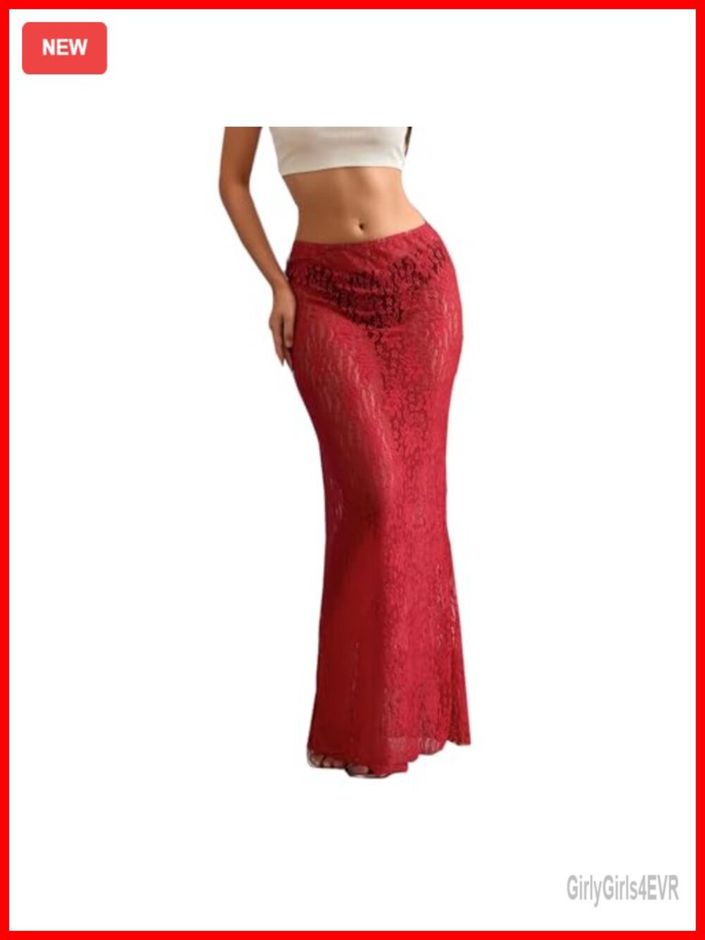 Women's Floral Lace Bodycon Midi Skirt High Waist Elastic Ankle Length